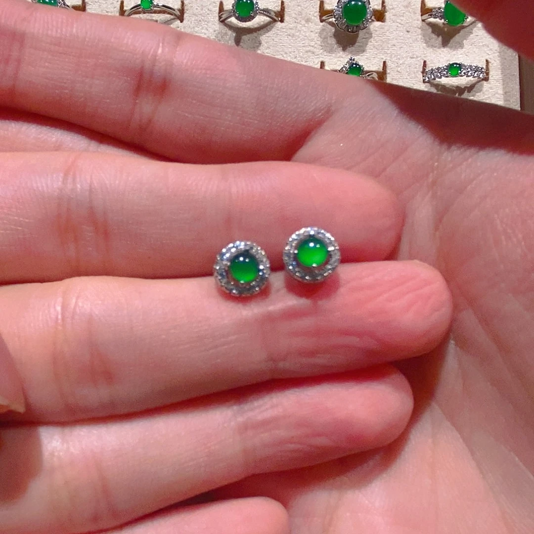 翡翠银S925镶嵌耳饰小*