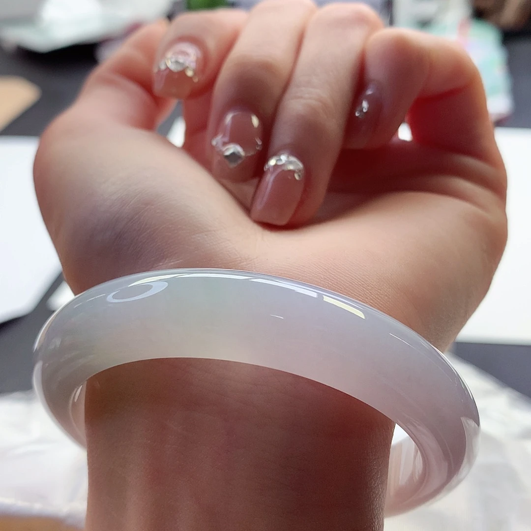 翡翠手镯未镶嵌天然翡翠57-58春彩特色镯o毛孔o颗粒