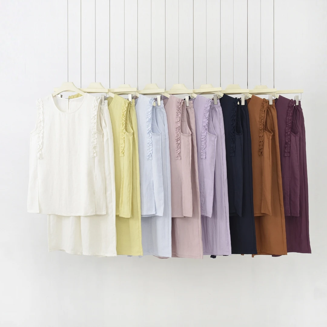 【简约夏裳】25夏季新款时尚木耳边亚麻套装-FC6235