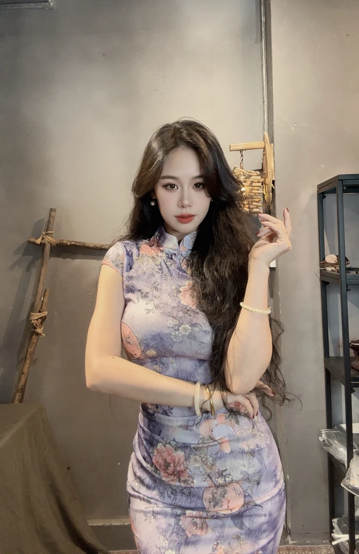 （不退不换）妍妍家紫色新中式高级感修身旗袍