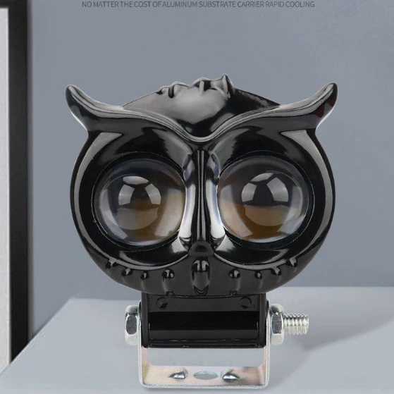 摩托车电动车可改装LED猫头鹰外置射灯黄白双光双珠车灯适配12 -