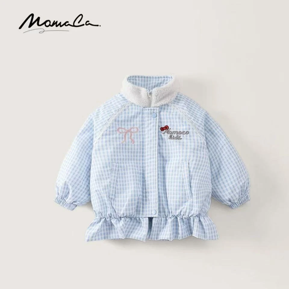 MOMOCO冬季2025新款女童甜美可爱猫咪格子棉服外套77830107017