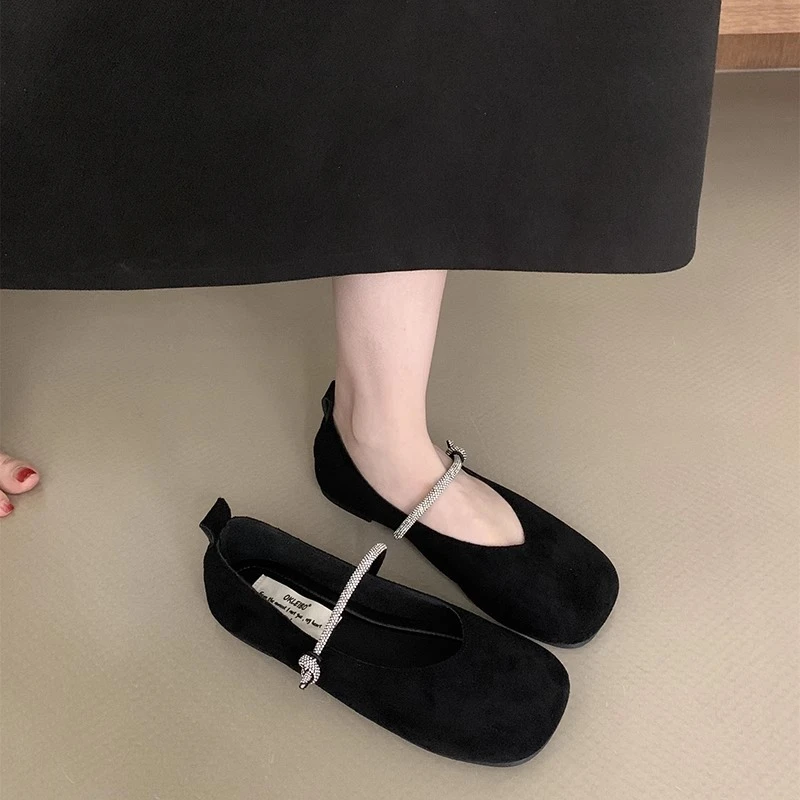 舒适款晚晚风温柔浅口单鞋女春水钻闪闪玛丽珍鞋韩版奶奶鞋平底鞋
