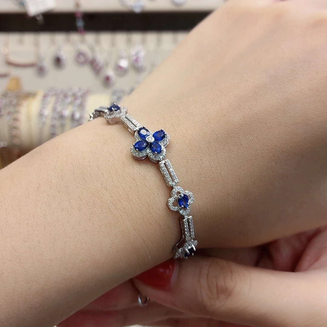 木***Ꮤ蓝宝石手链银S925镶嵌