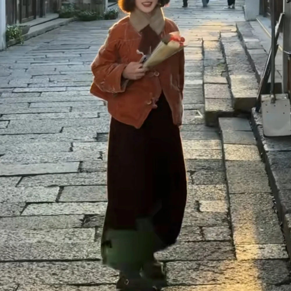 霖优气质穿搭一整套女装冬季休闲复古不规则棉服九分阔腿裤两件套