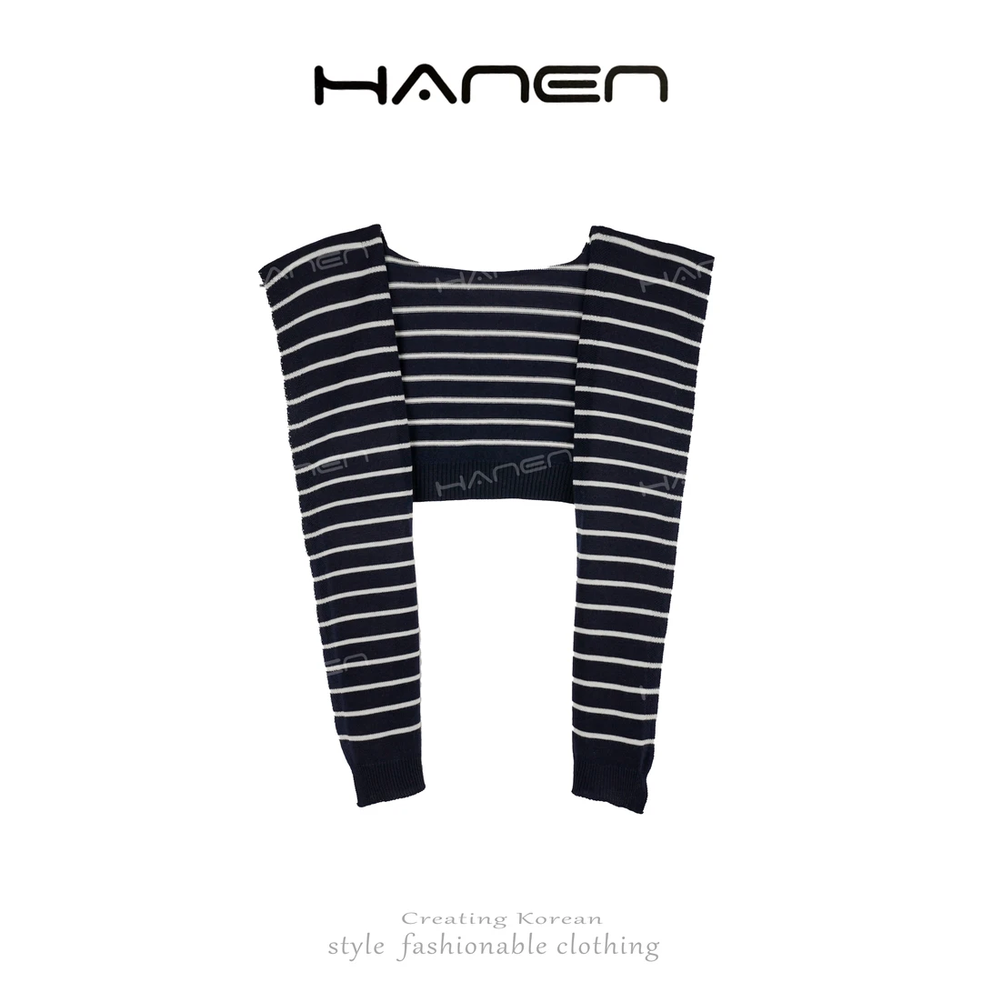 【QIANA】简约基础百搭蓝白条纹披肩qianw109