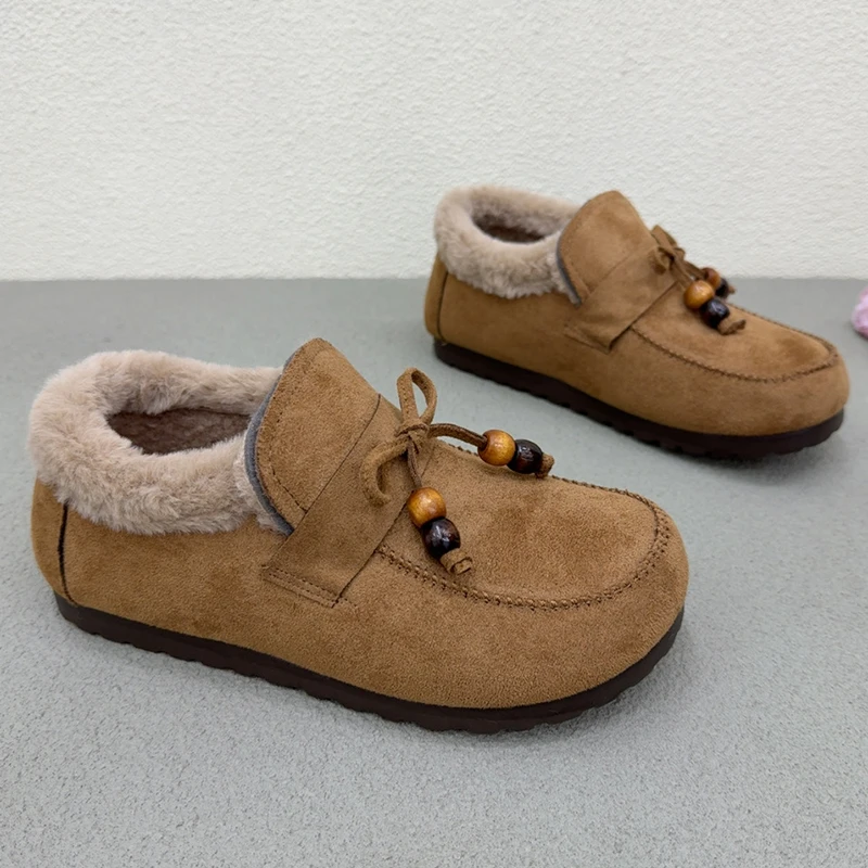 冬季加绒豆豆鞋女老北京棉鞋毛毛鞋加厚保暖乐福鞋软底舒适妈妈鞋