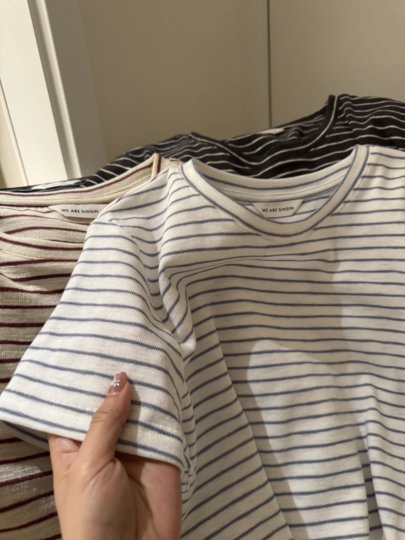 miss muzi “海盐条纹T”松弛感色织条纹超软垂显瘦短袖T女