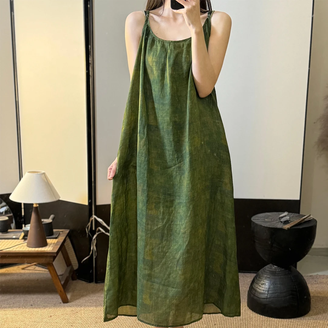 法式茶歇无袖吊带连衣裙女2024夏季新款慵懒风宽松遮肉a字长裙子
