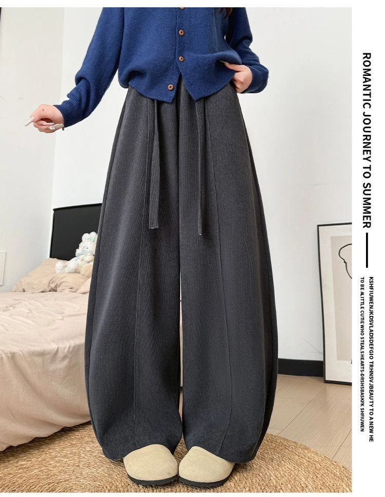 青少年  8001#加绒弯刀阔腿裤