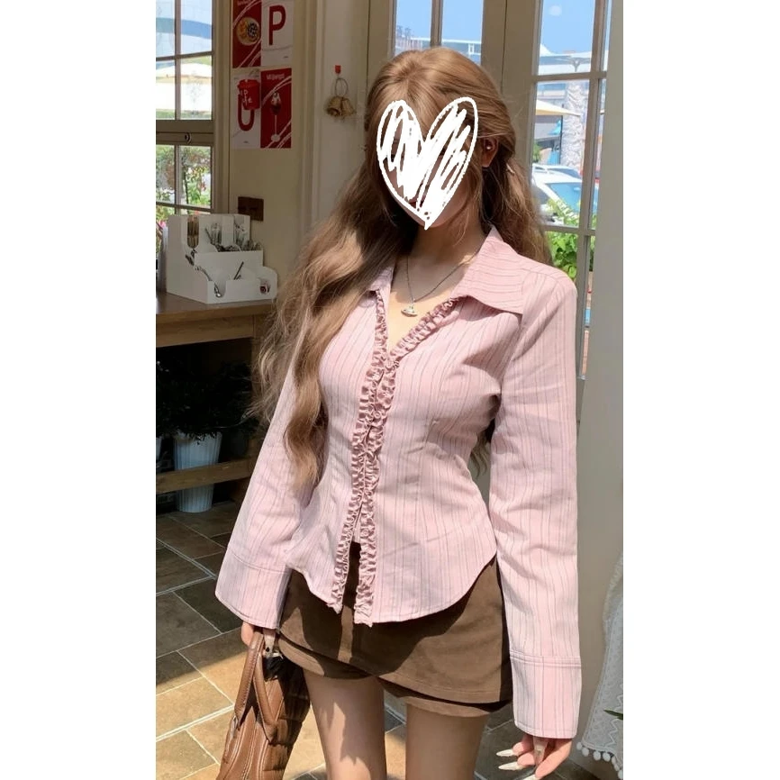 【七颗虾滑】2025新款小众韩系复古宽松早秋设计感法式修身收腰衬衫