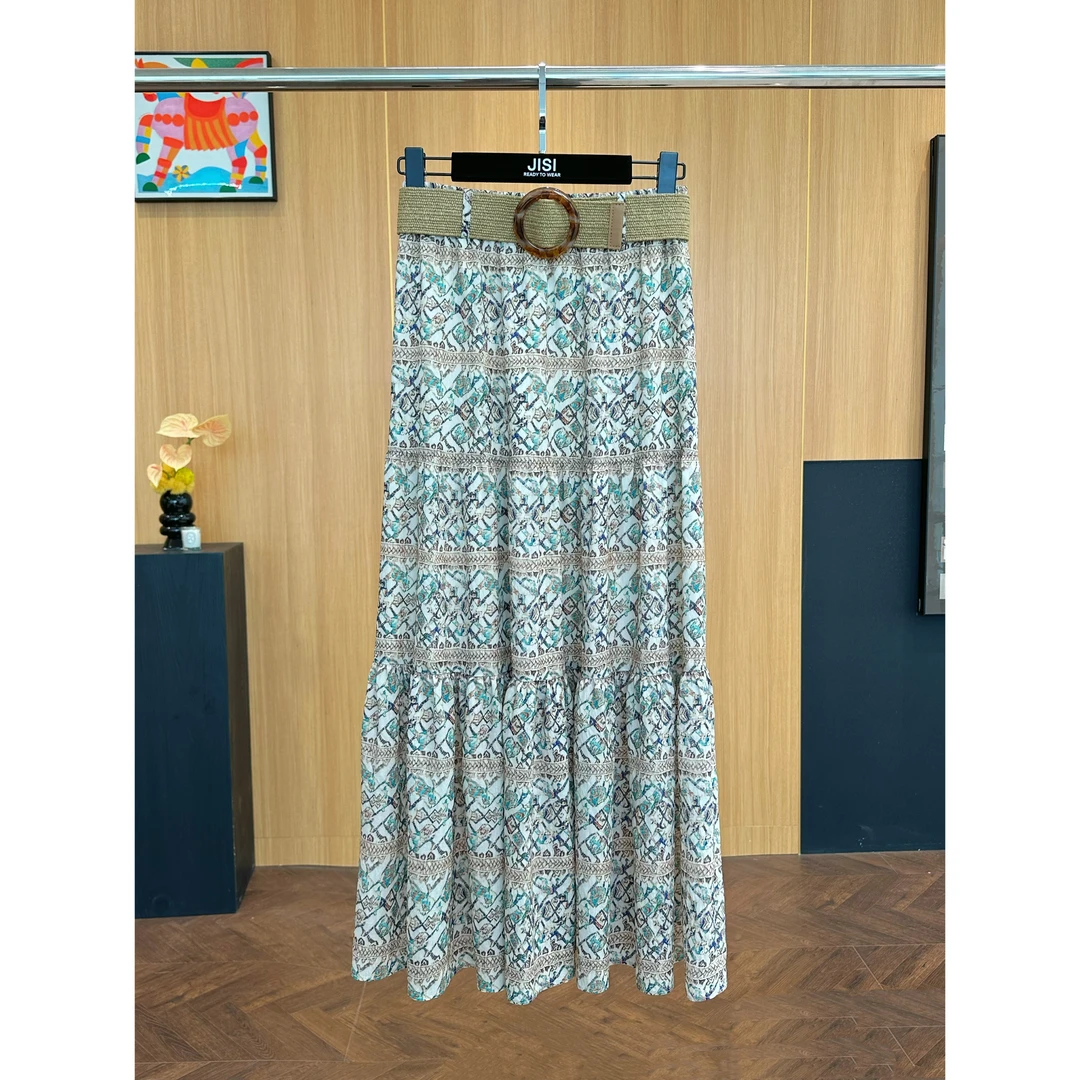 JISI ZM+度假系列印花腰带半身裙-DQ25250