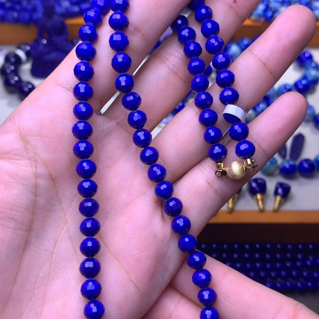 青金石银S925镶嵌项链6mm爆闪刻面款