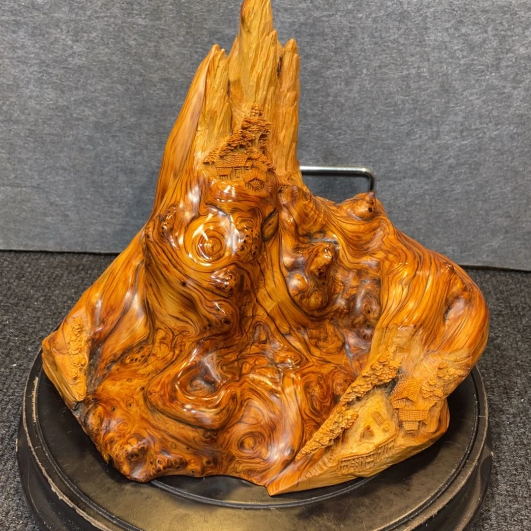 柏木（崖柏）太行精品陈化黑金虎皮天眼留疤山水摆件
