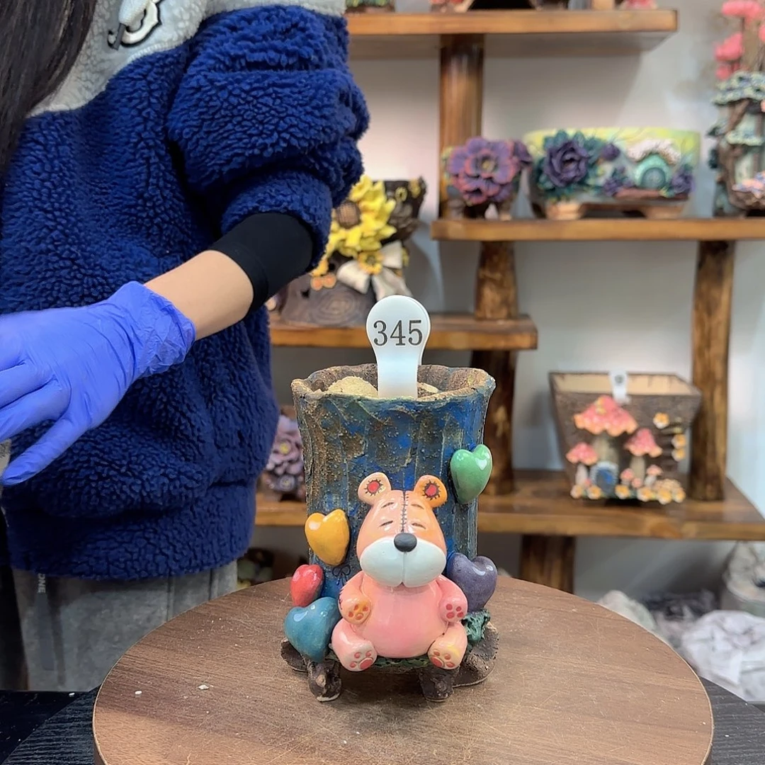 本墨花器麦饭石手捏花盆