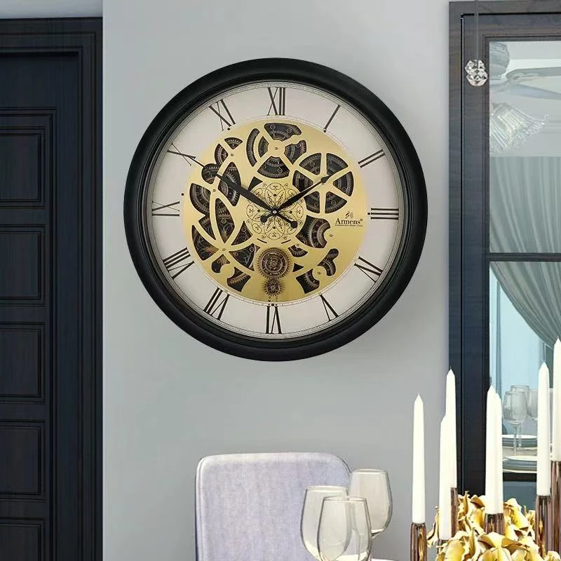 挂钟客厅2025新款轻奢高级感报时齿轮挂钟挂墙欧式家用时钟美式