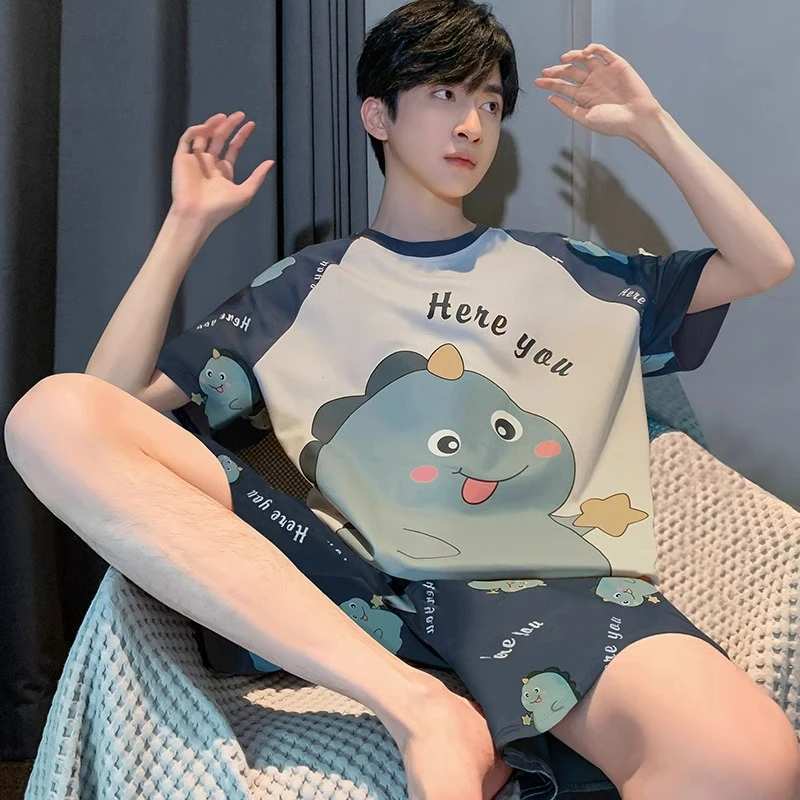 睡衣男士夏季牛奶丝短袖卡通2025新款青少年学生党薄款家居服套装