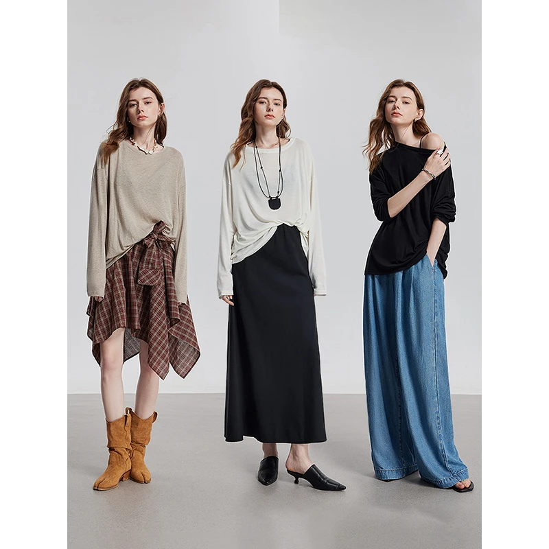 【重百优选】初语天丝羊毛面膜T恤基础百搭纯色套头肤感上衣8511028