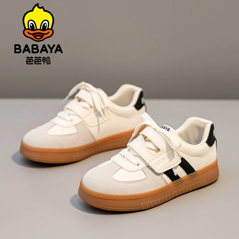 芭芭鸭大童板鞋童鞋百搭2025春季新款女童鞋系带加魔术贴休闲板鞋