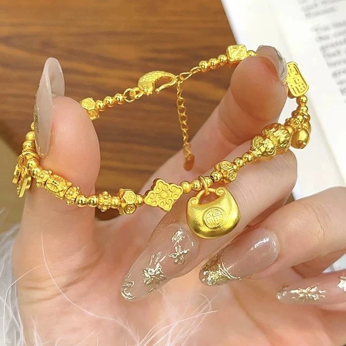 铜合金手链 锤纹葫芦胖福盘缠平安喜乐转运珠手链