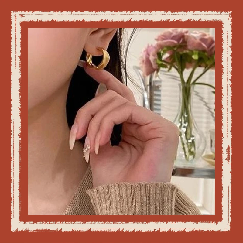 铜合金锆石耳饰 经典百搭素款新款磨砂几何拉丝圈圈耳环女轻奢高