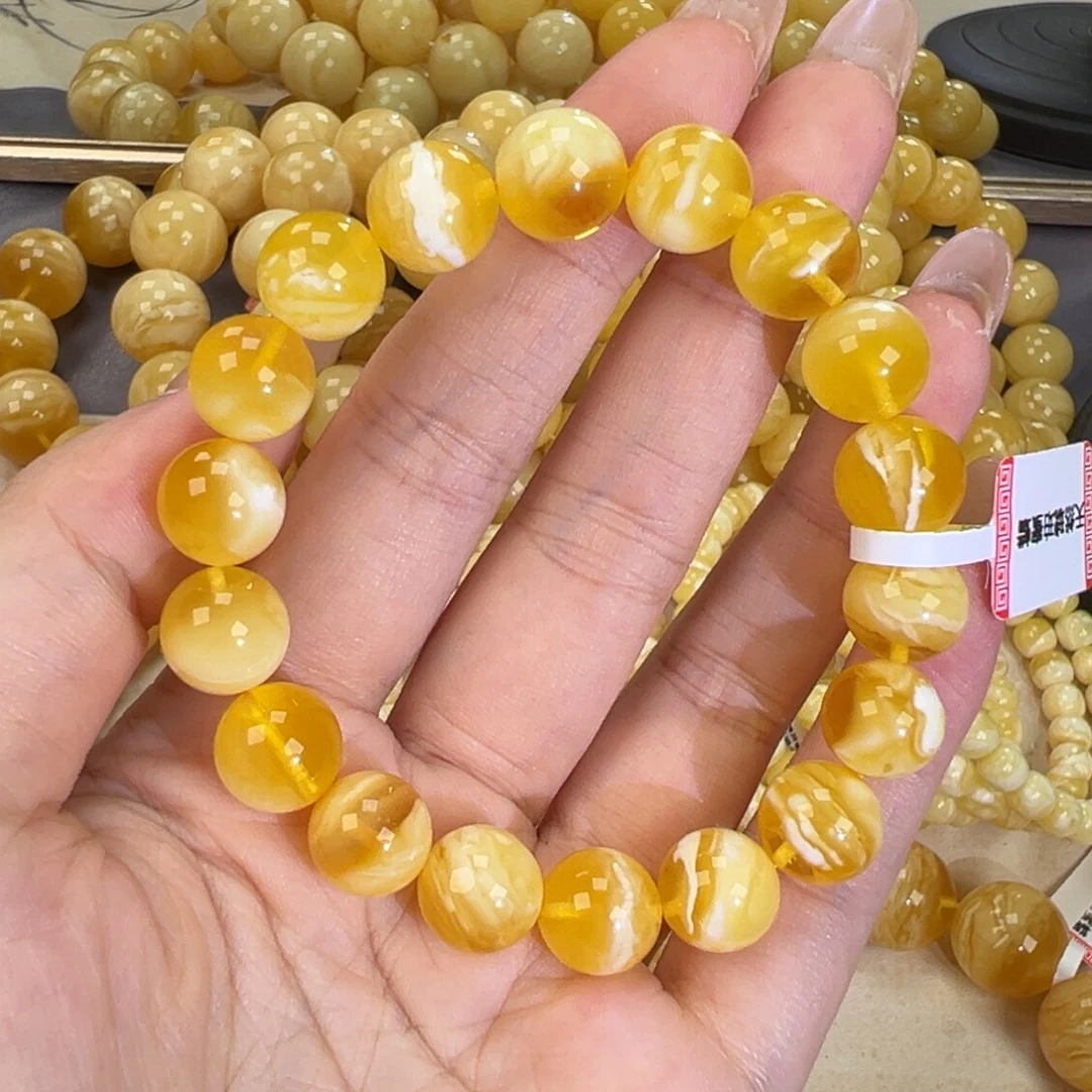 手链琥珀未镶嵌14.2金瓷白