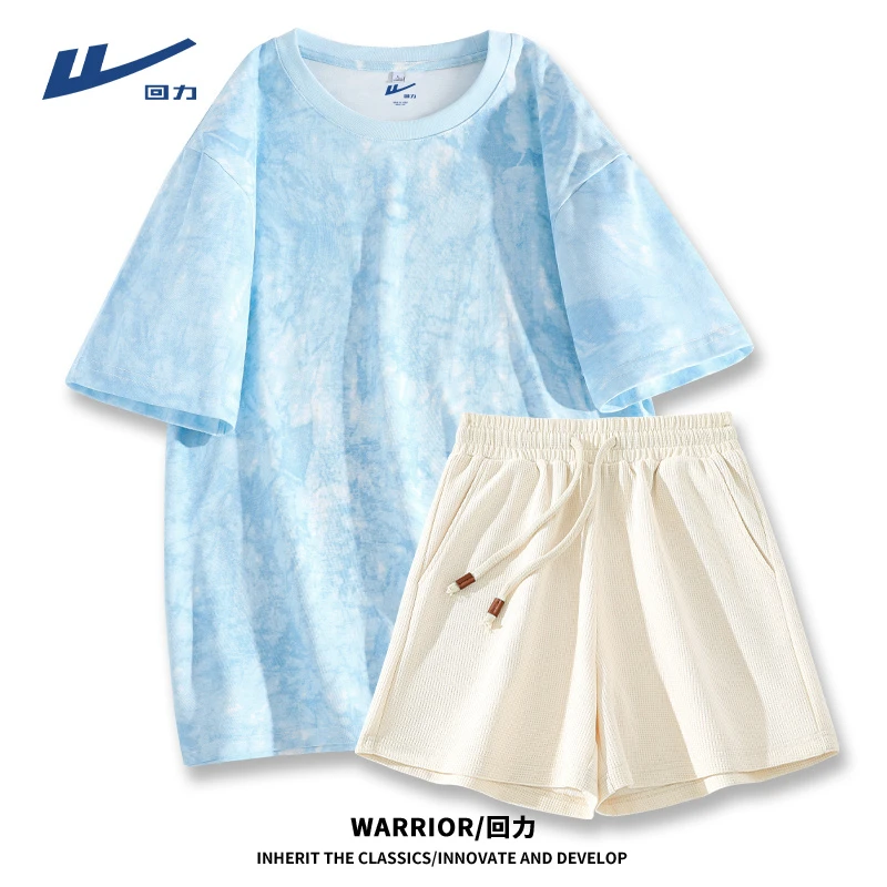 回力2025新款套装洋气衣服女扎染短袖短裤运动休闲两件套小众女装