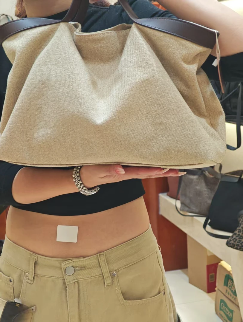 YUSHA/高档杏色拼接黄麻手提包-88075