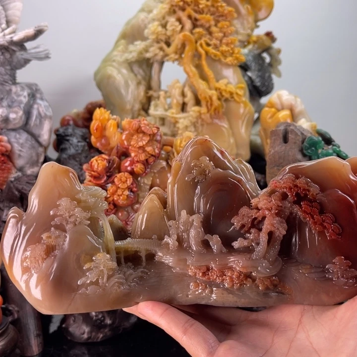 寿山石步步高升摆件笔架
