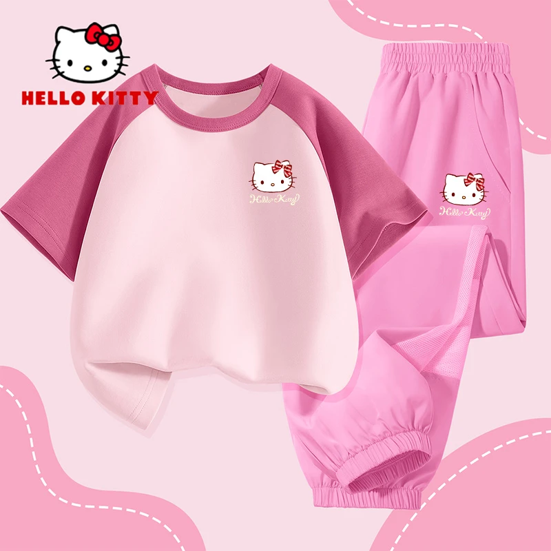 Hello Kitty女童夏季套装小女孩童装女童6-12岁套装潮流儿童服装