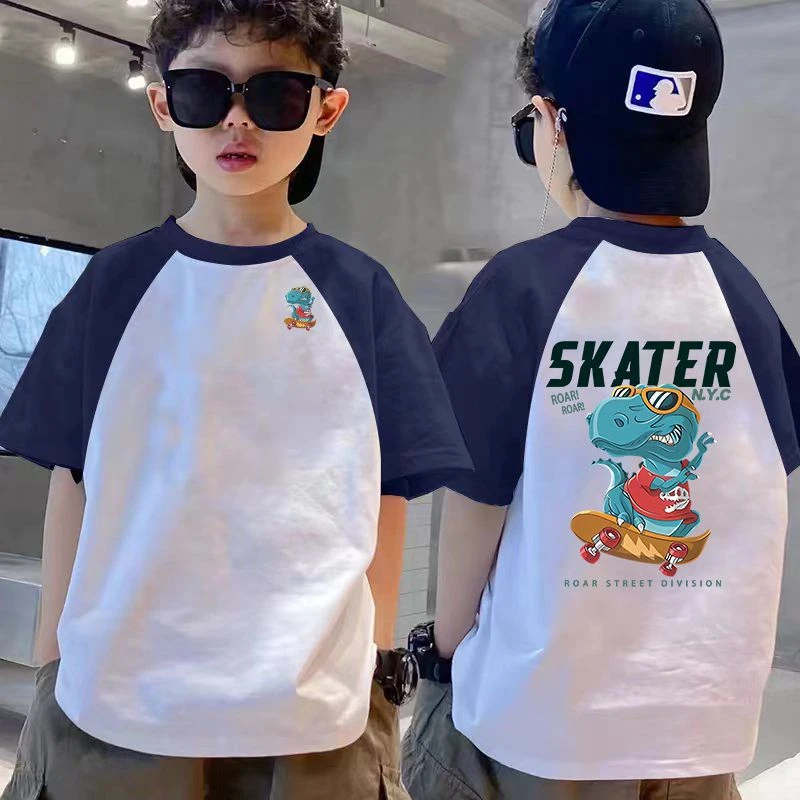 男童纯棉2025年夏季新款撞色时尚百搭短袖T恤潮款中大童上衣T宽松