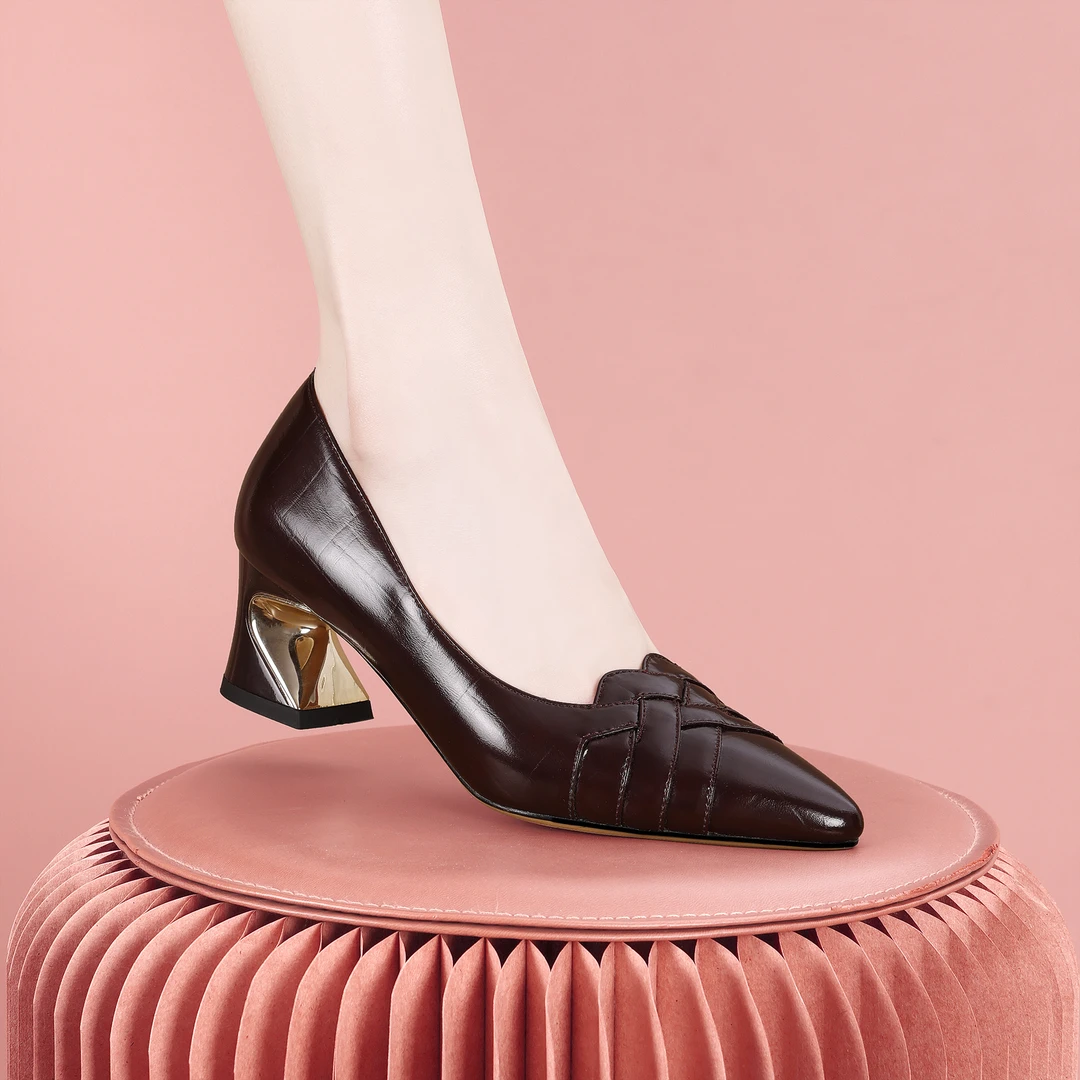 梵芮诗夏季2025年新款气浅口纯色气质不掉跟粗跟舒适单鞋-J2110