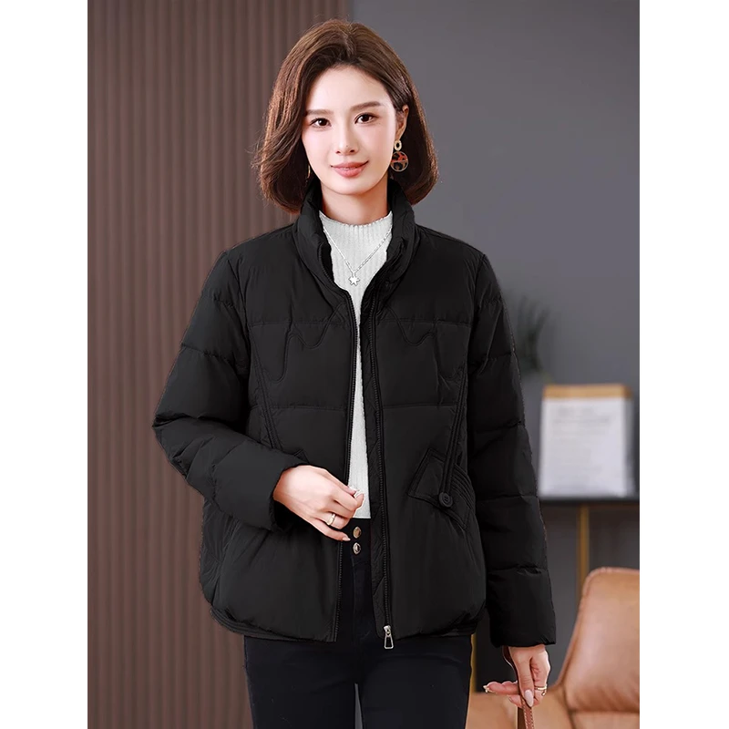 羽绒服女2025新款短款白鸭绒冬季保暖外套红色立领羽绒服2311