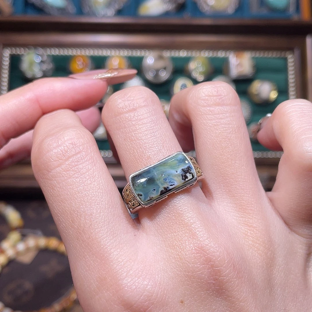 琥珀银S925镶嵌戒指