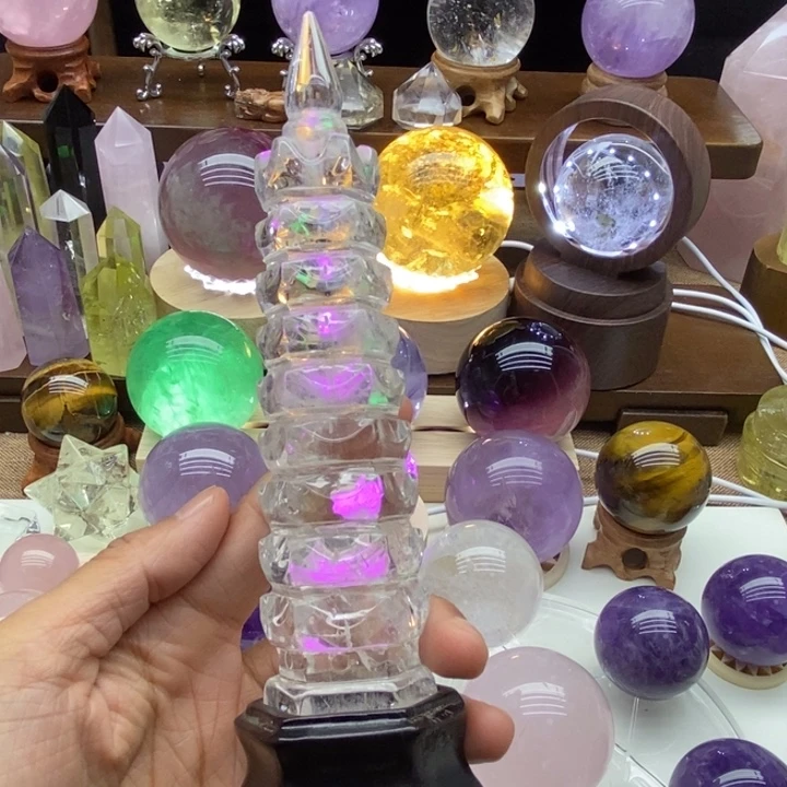 水晶摆件未镶嵌天然白水晶文昌塔高约160mm