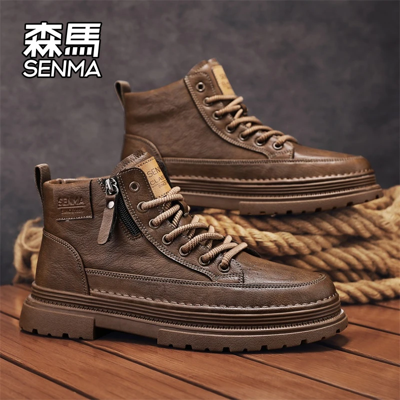 森马靴子男款冬季休闲户外增高马丁靴男士工作防滑工装高帮男鞋子