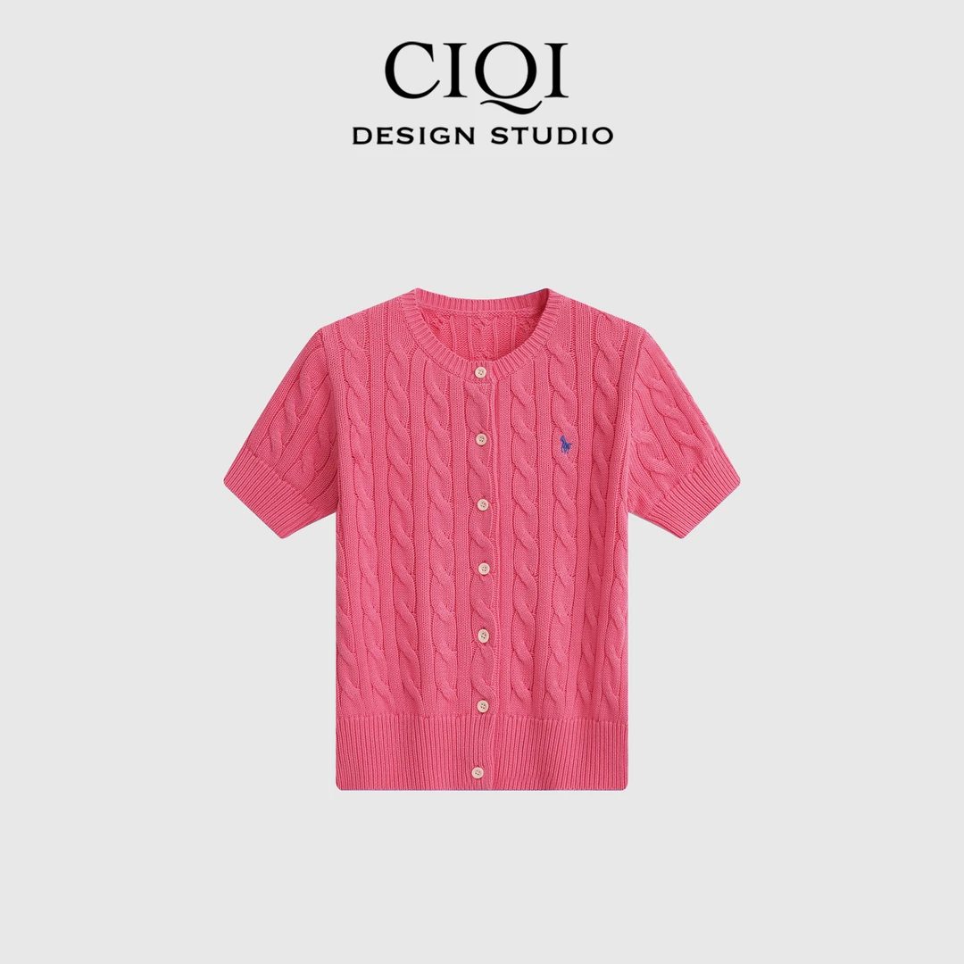 CIQI STUDIO 【周末麻花】夏季欧若风经典版绞花短袖开衫DY25823