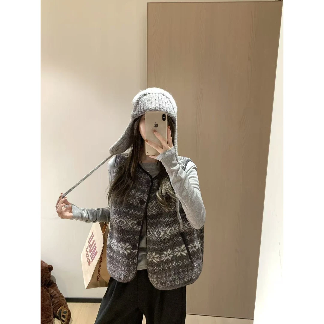 韩11韩系费尔岛冬季休闲宽松背心马甲68093