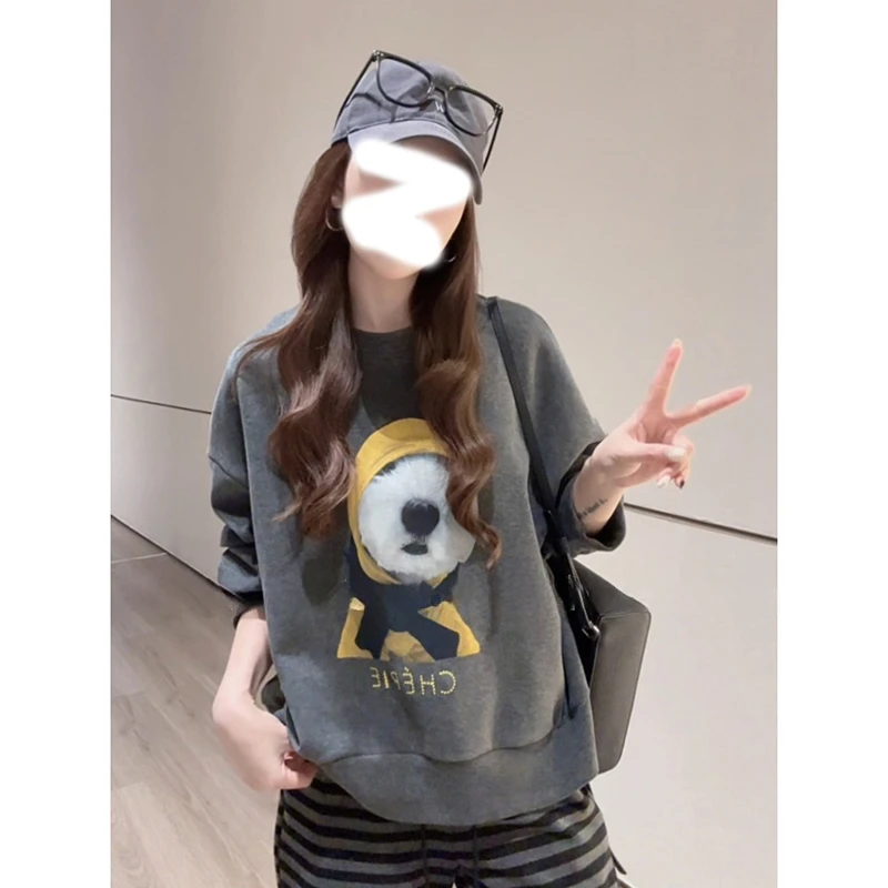新款长袖卫衣韩系卡通小狗印花2025年秋季女时尚百搭休闲显瘦上衣