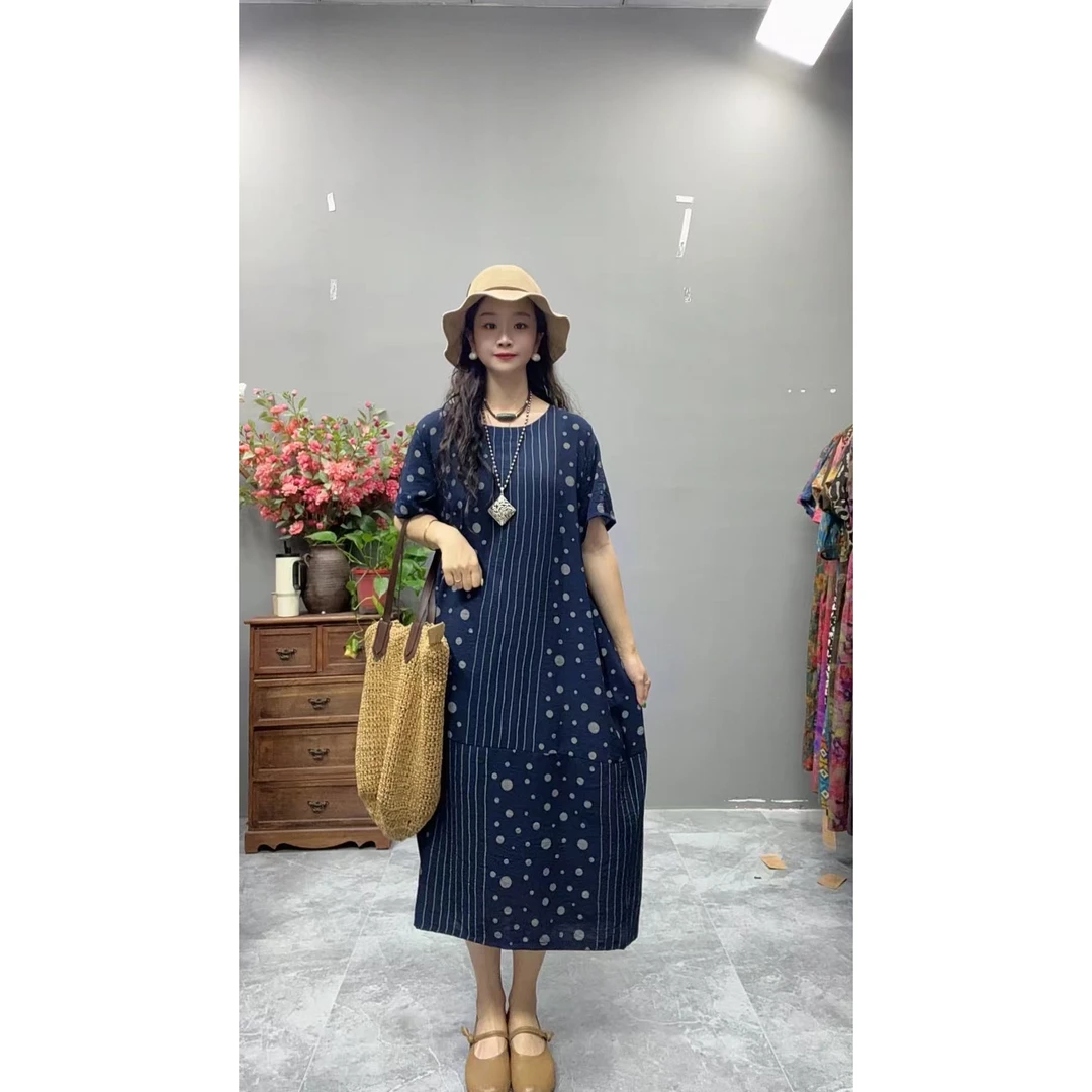 5177新款夏季韩版显瘦气质时尚印花洋气复古收腰碎花连衣裙妈妈装