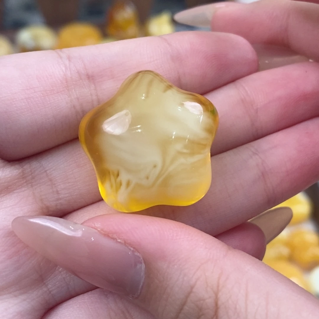 未镶嵌蜜蜡裸石焦皮拉丝白花星星