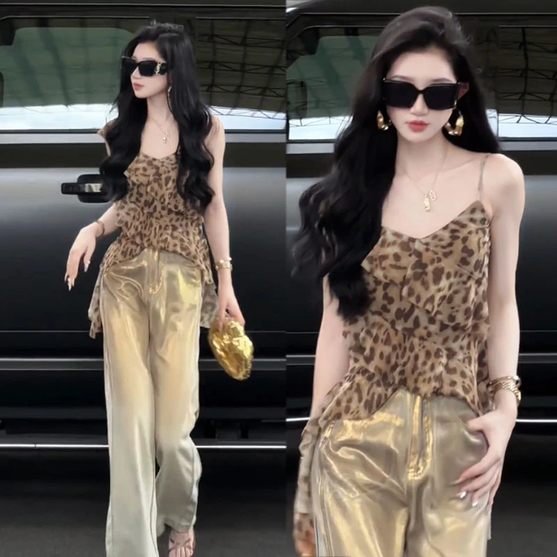 【千禧野豹】不规则领口豹纹背心无袖上衣女2025夏新度假风炸街吊带