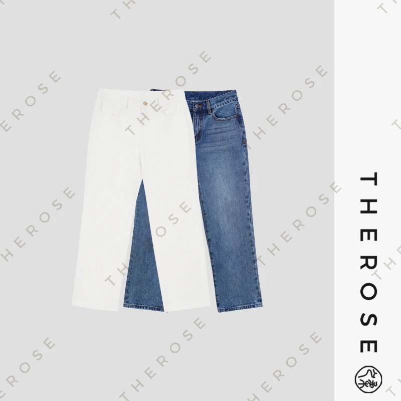 之柔【修腿裤】土耳其进口休闲中腰直筒牛仔裤猫须褪色做旧九分裤女
