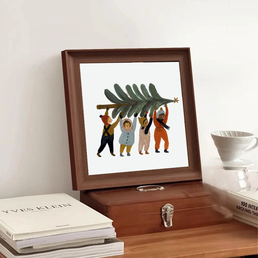 A27原木风治愈系装饰画北欧人物卧室沙发背景壁卡通小众儿童房挂