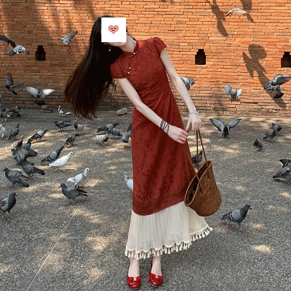 新中式假两件改良旗袍流苏连衣裙夏季2025新款高端气质淑女长裙子