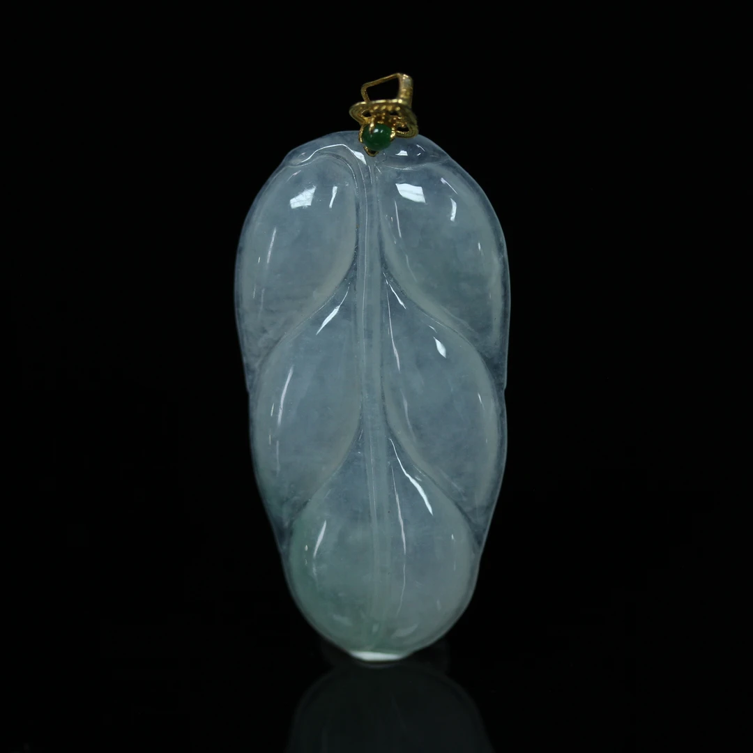 天然缅甸翡翠A货18K金镶一叶知春叶子吊坠/1229600/拍卖