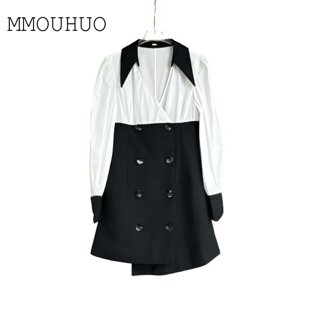 深圳MMOUHUO早春款拼接撞色衬衫连衣裙