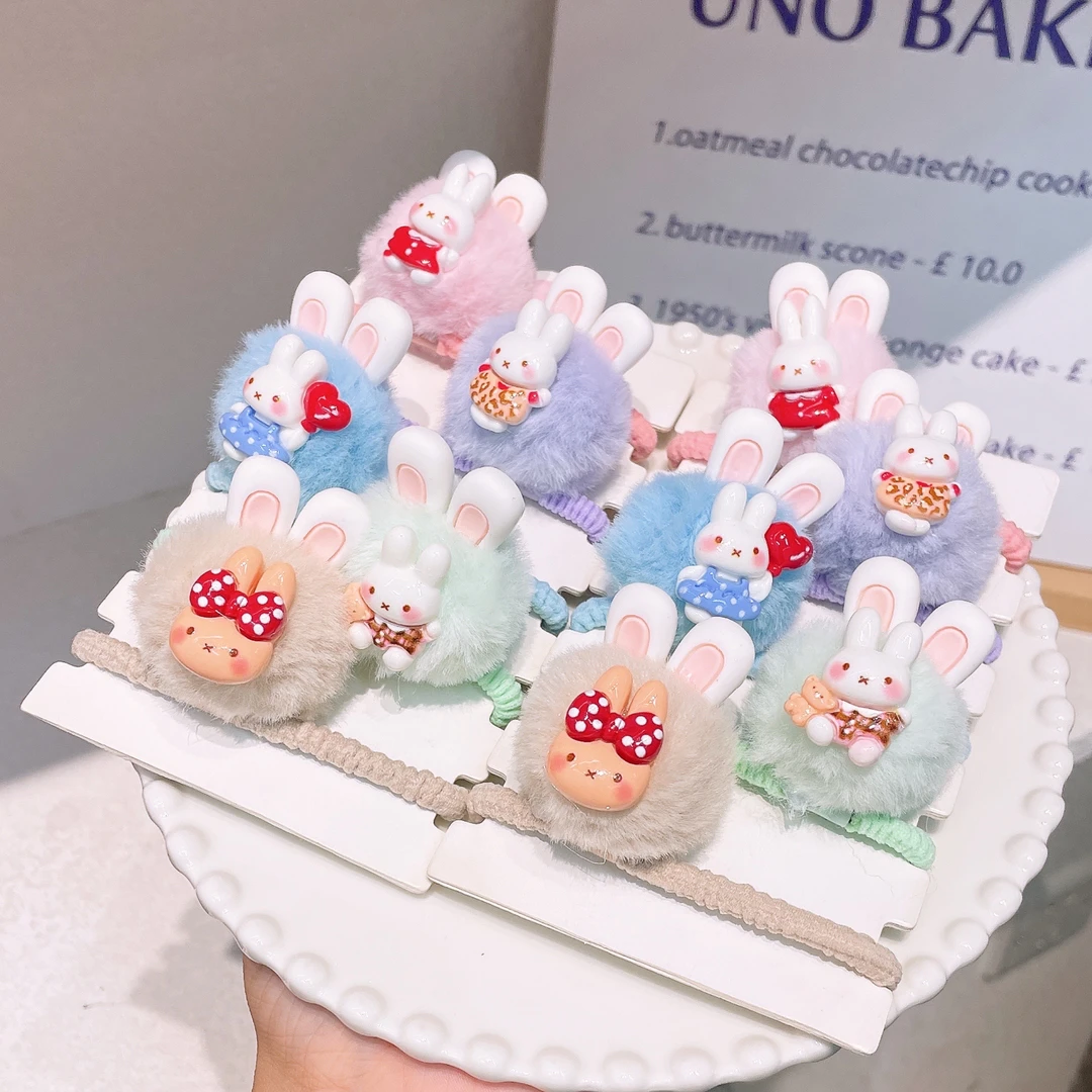 B-1337（满10米飞）d 混色1对同色毛球兔子兔耳朵头绳  发圈