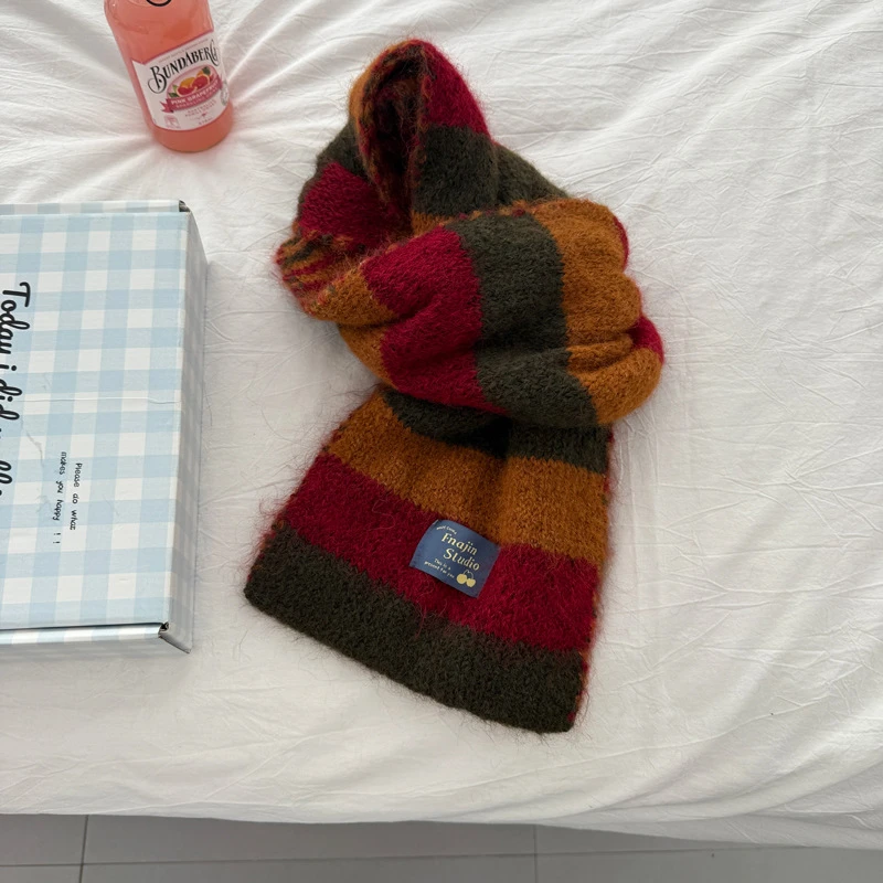 复古条纹仿羊绒厚实保暖秋冬新款围巾女韩系围脖男双面格纹百搭