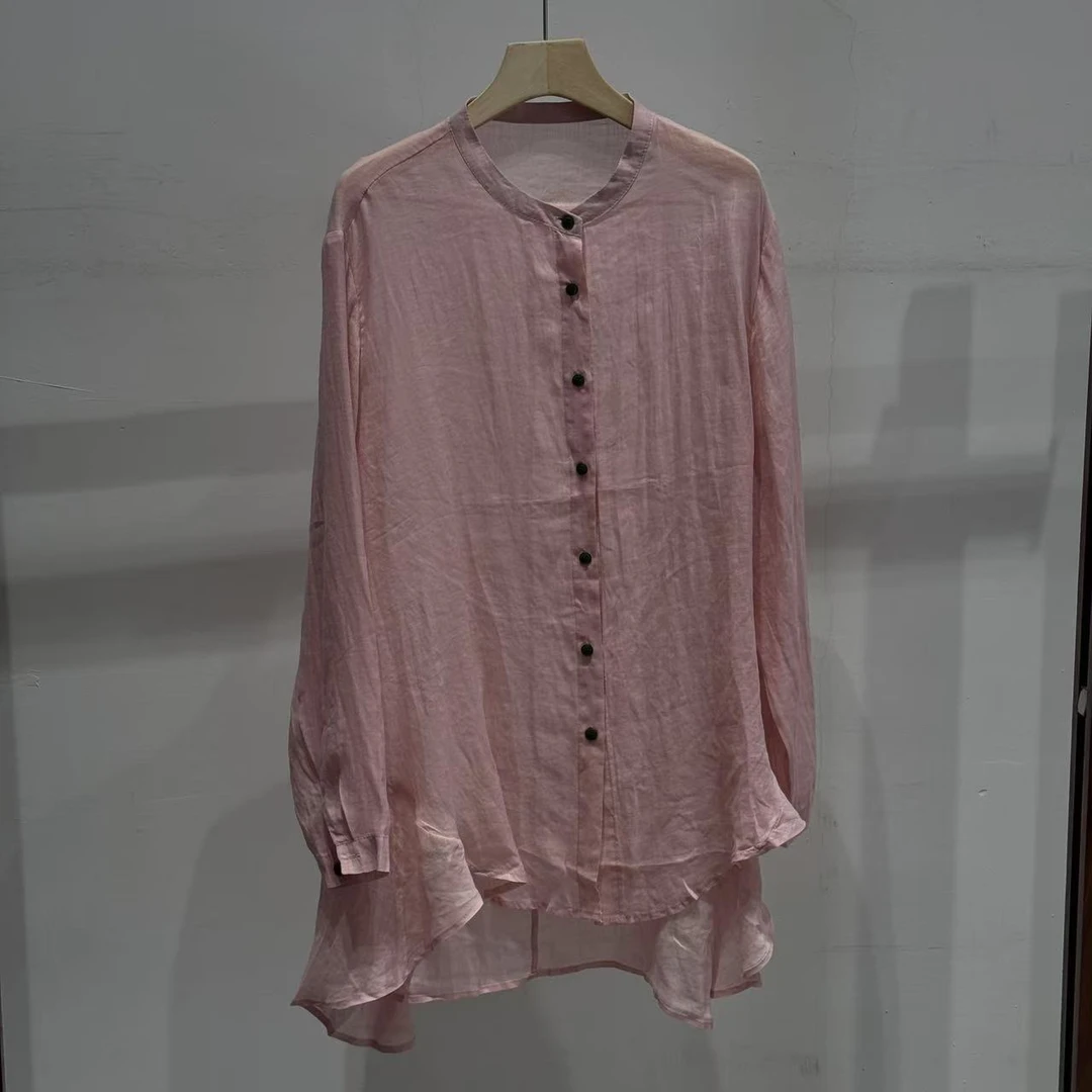 【ATAYI】2025喜喜精选长袖时尚百搭休闲国风纯色纯色苎麻小衫2535#